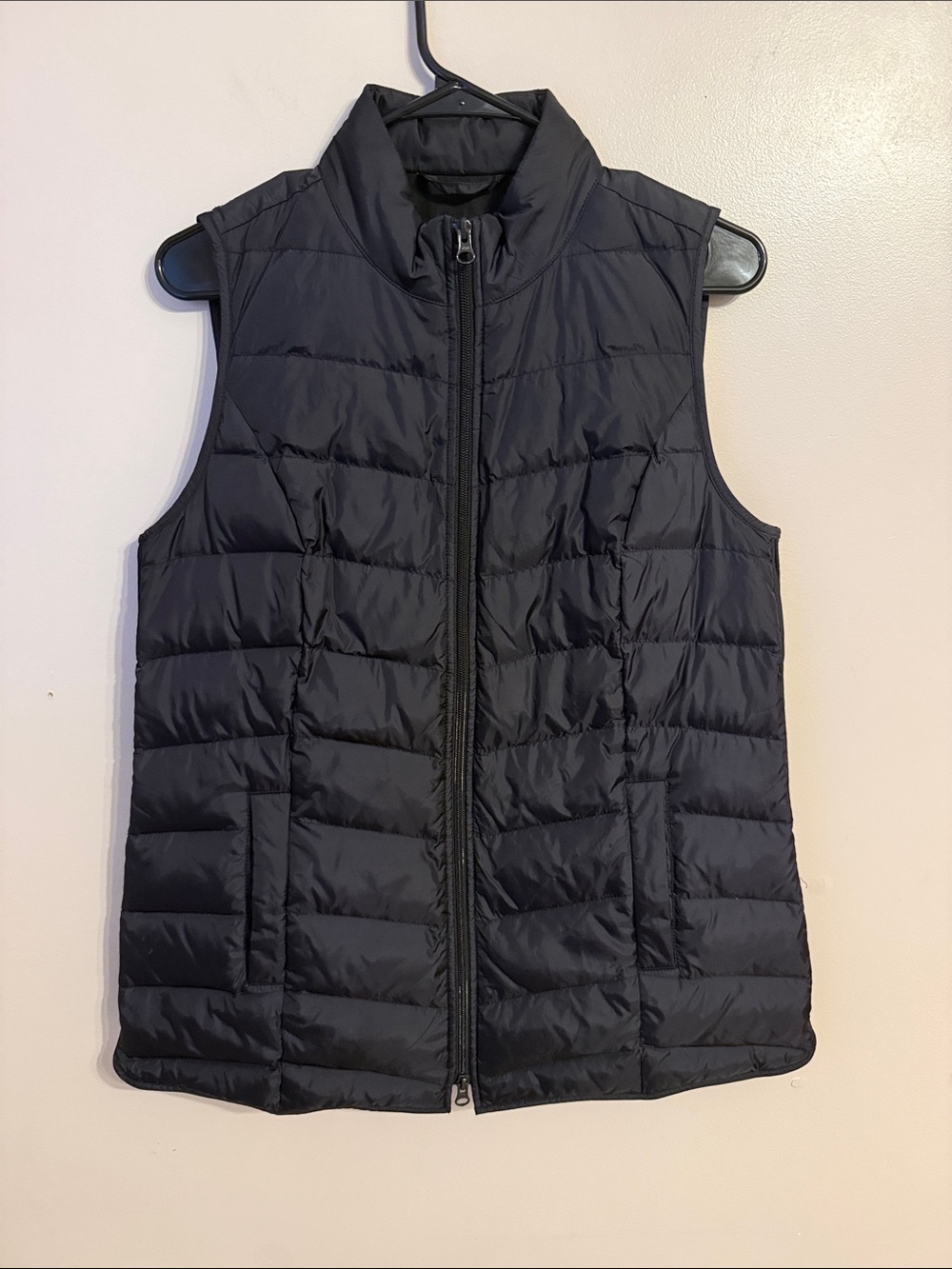 J.Jill Petite Small Down Insulated Nylon Puffer Long Vest Full Zip Black